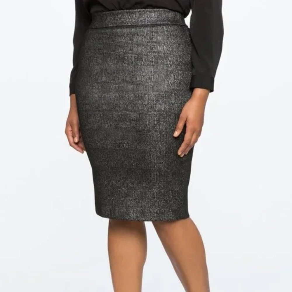 Eloquii Studio Gray Silver Metallic Sparkly Stretchy Pull On Pencil Skirt 20